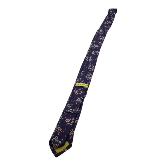 Skinny Tie Madness Mens Floral Blue Cotton Multicolor Skinny Neck Tie Flowers - Picture 10 of 14